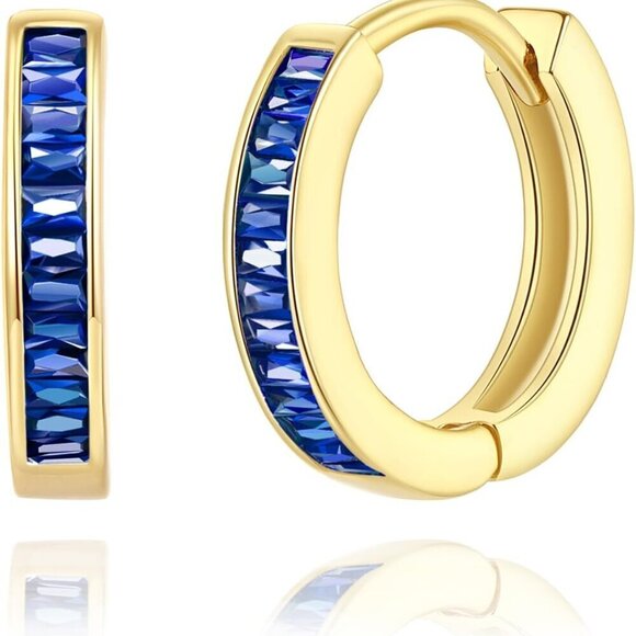 Jewelry - 14K Gold Plated Huggie Hoop Earrings with Cubic Zirconia for Women - Lightweight